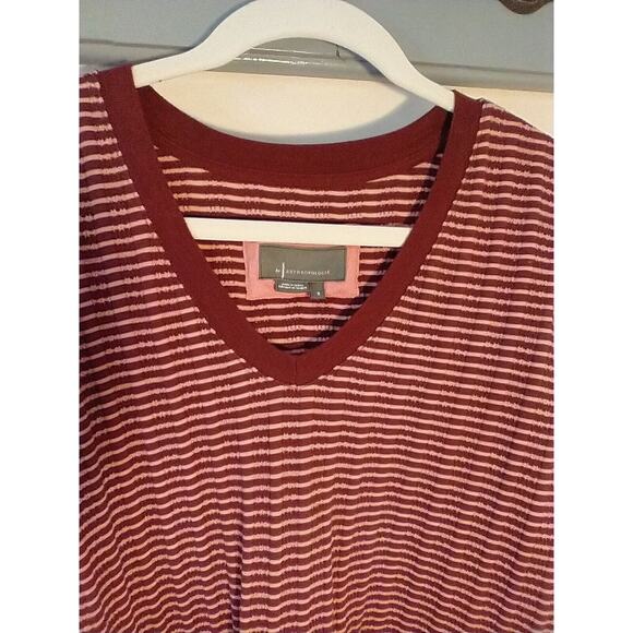 Anthropologie Hanna Striped Top Pink Red V-Neck 3/4 Sleeve Blouse Size S - Picture 5 of 6